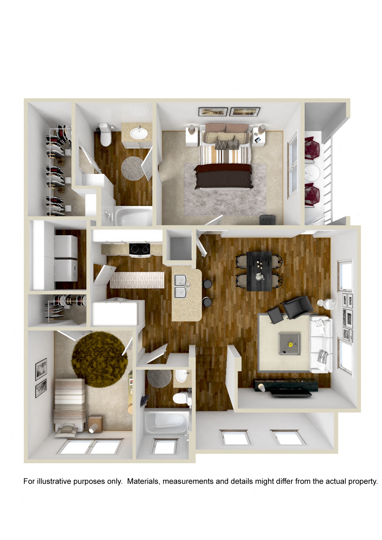 Floor plan for 2 beds, 2 baths, 1084 sqft